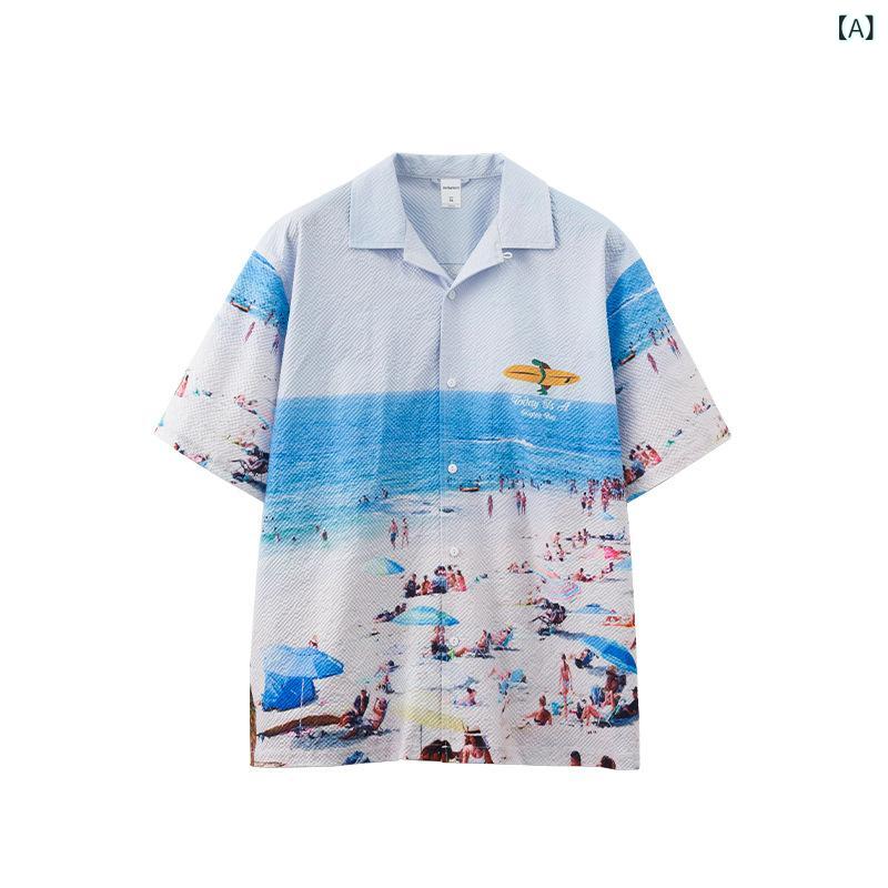 Short Sleeves （Shape Holding） - メンズ シャツ 短袖 トップス フラワー柄 翻領 ゆったり 春夏 夏 ポリエステル 接触冷感 吸湿速乾 街着 香港風 カジュアル 休日 海辺 バカンス 花柄 印花 加工 軽量 通勤 普段使い アウトドア