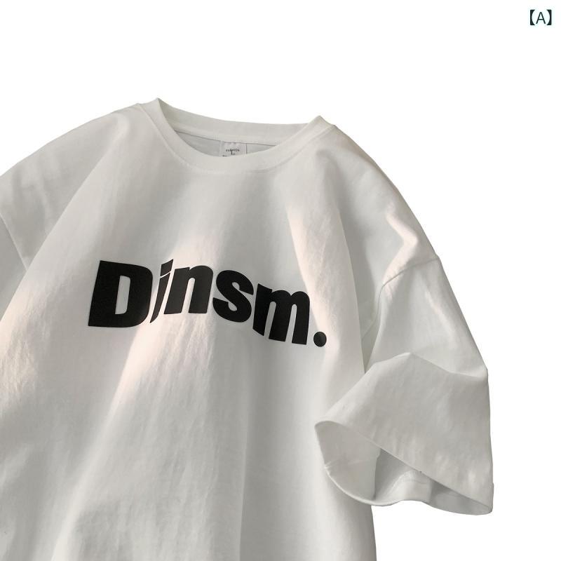 Tシャツ メンズ 短袖 綿100 ブラック 日式レトロ ワイドシルエット 字母プリント 薄手 夏 春夏 日常使い 免烫加工 青少年 男性用 トップス 吸湿速乾 軽量 カジュアル