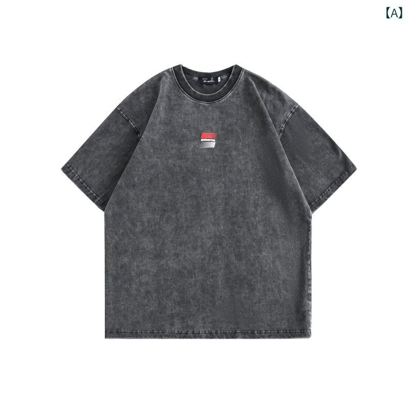 Rakuten - Tシャツ メンズ 短袖 夏 春夏 男性用 半袖 トップス 綿 純棉 吸湿速乾 吸湿排汗 スウェット加工 水洗加工 ビンテージ レトロ アメリカンスタイル ルーズフィット ゆったりシルエット ブラック グリーン 緑 通勤 普段使い カジュアル ストリート