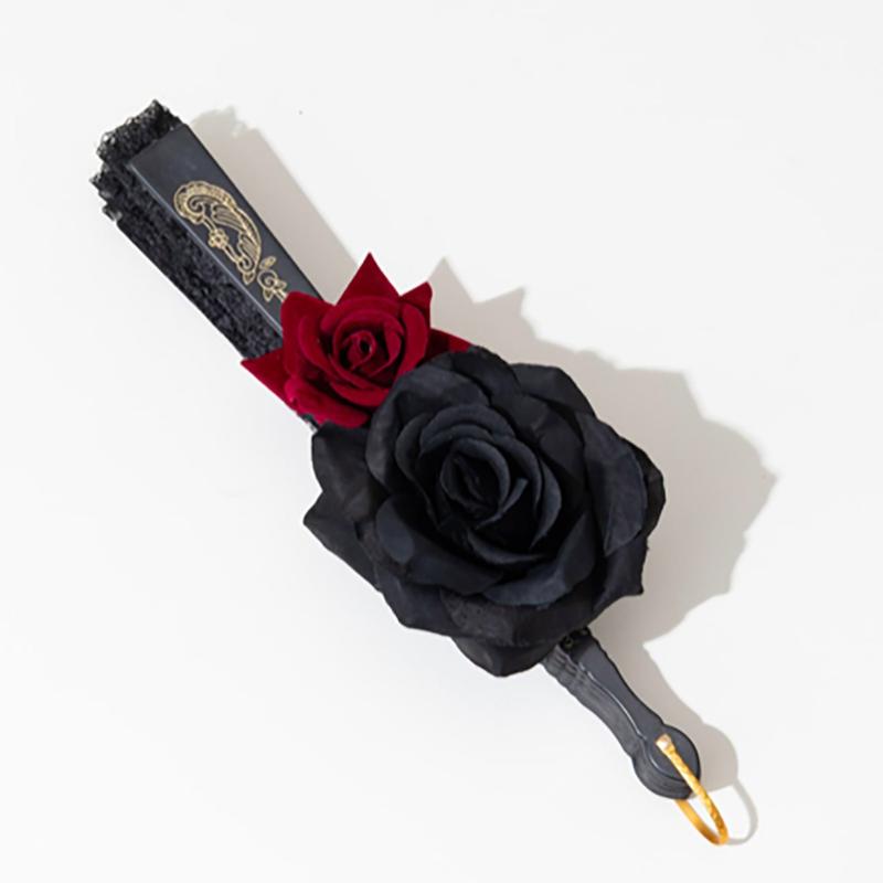 扇子 レディース レース ヨーロッパ風 洋風 宮廷風 薔薇 折りたたみ バラ ダーク 華麗 アンティーク調 コスプレ 撮影小道具