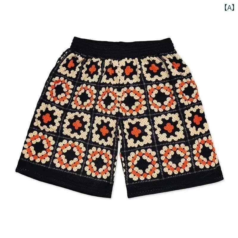 Men'S Wear - ショートパンツ メンズ 夏季 腰果花柄 ヒップホップ 篮球 運動 短パン 吸湿速乾 接触冷感 再生繊維 ポリエステル 速乾 ブラック ブルー ミッドライズ ルーズフィット ワイドシルエット 軽量 通気性 カジュアル ストリート 普段使い アウトドア