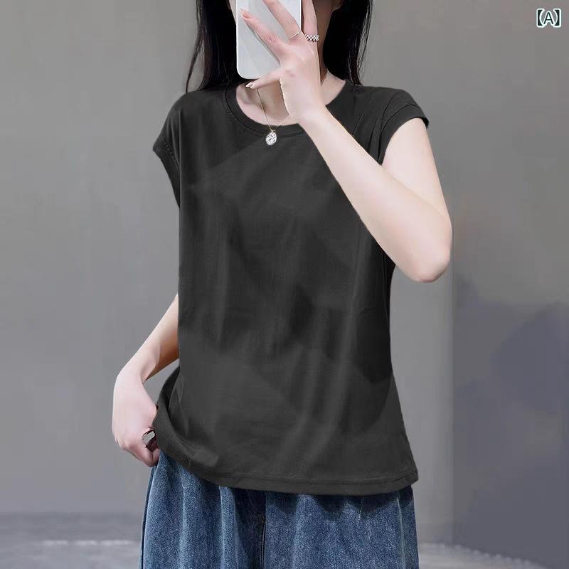 Rakuten - Tシャツ 女性用 夏 レディース 短袖 丸首 無地 ゆったり トップス 通勤 通勤風 気質 涤纶 ポリエステル 普通丈 黒 緑 グレー カーキ ホワイト M L XL 2XL 3XL 百搭 洋気 ママファッション 軽量 吸湿速乾 普段使い カジュアル