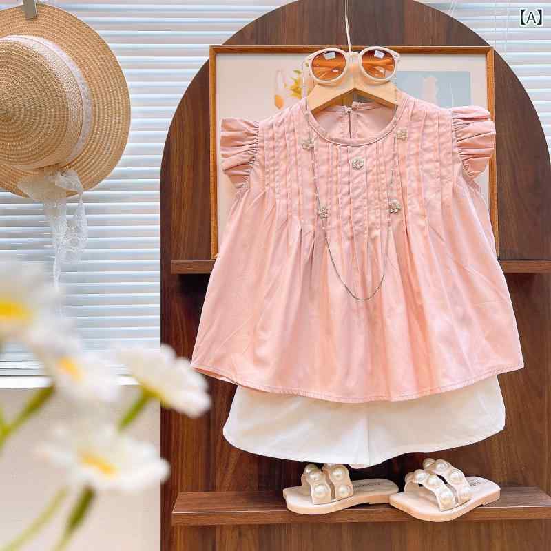 Rakuten - 女児 キッズ 女の子 春夏 子供服 夏季 セットアップ トップス 短袖 半袖 小飛袖 花柄 かわいい ピンク 粉色 短パン ショートパンツ ハーフパンツ 柔らかい 肌触り良い ポリエステル混紡 混紡素材 軽量 通気性 吸湿速乾 3〜8歳 100〜140c