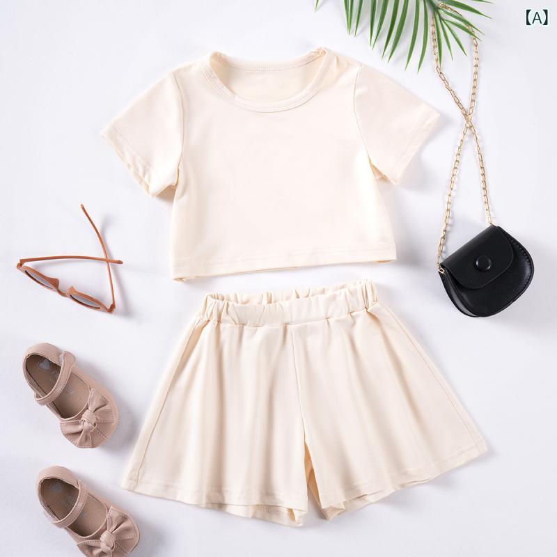 女児服 キッズ レディース 女の子 春夏 セットアップ 短袖 Tシャツ トップス ゆっ...