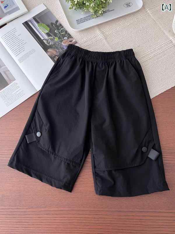 Long-Trousers, Trousers - 子供 男の子 短パン 速乾 吸湿速乾 伸縮性 中腰 皮バンド ブラック グリーン カーキ 純色 涤綸 聚酯繊維 柔軟 軽量 通気性 弾力 夏 春夏 運動 休闲 部屋着 アウトドア 普段使い 中大童 八歳以上