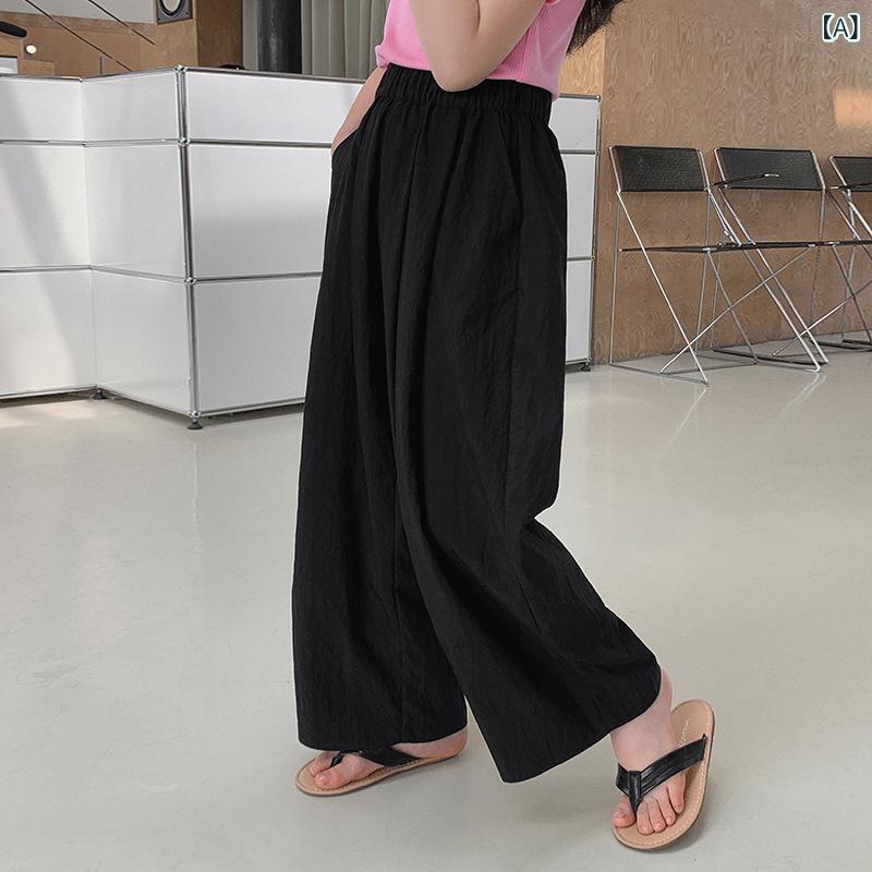 Long-Trousers, Trousers - キッズ 男女兼用 韓版 ストレート ゆったり ロングパンツ 夏 涤綿 柔らか素材 接触冷感 純色 中腰 ゴムウエスト 運動 日常 通学 普段使い 黒 卡其 ピンク パープル ブルー 120cm〜170cm