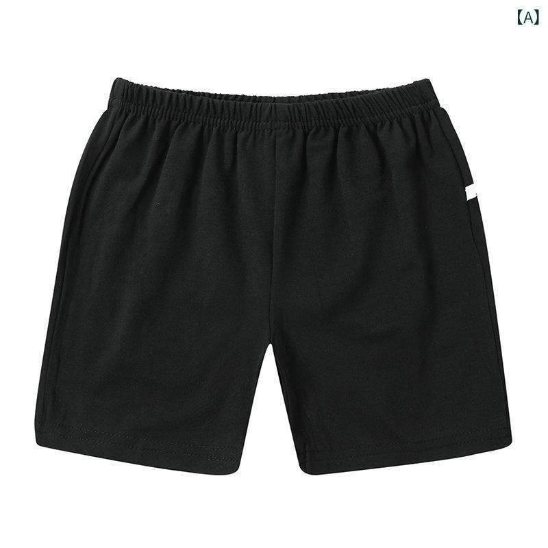 Kids' Shorts for Boys and Girls, 100% Cotton, Cooling Touch, Moisture-Wicking, Quick-Drying, Summer/Spring/Summer, Sports, School, Everyday Wear, Stretchy, Mid-Waisted, No Bag, Black, Gray, Blue, Yellow, Ages 3-6, Sizes 100-130cm