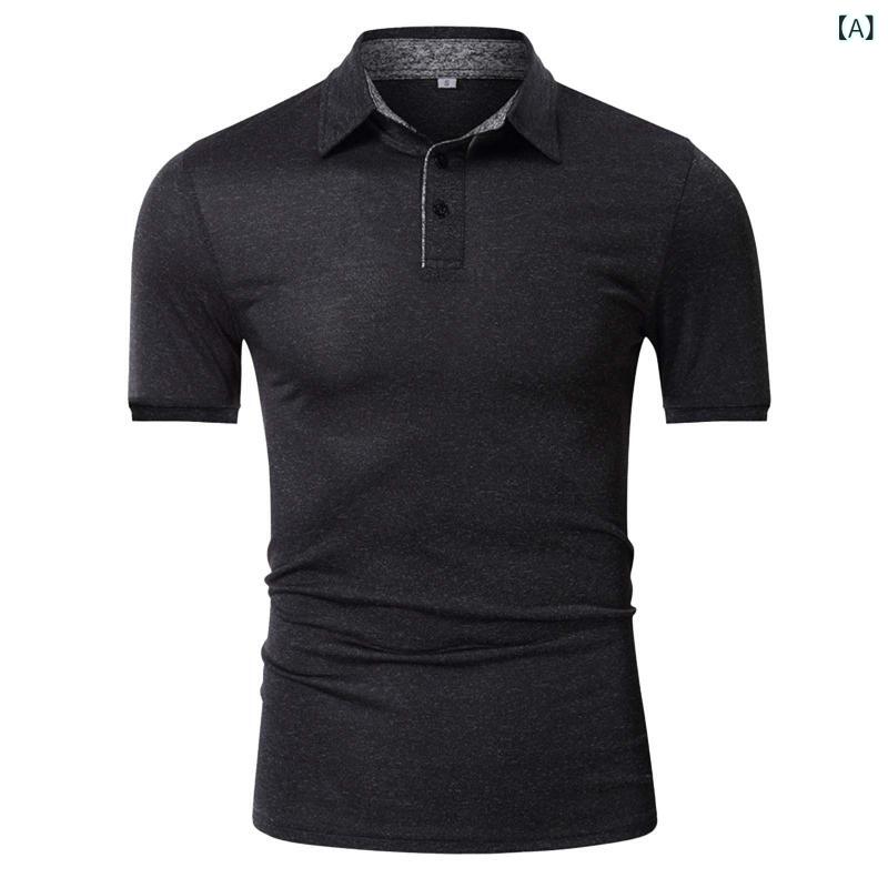 Polo Shirt - メンズ POLOシャツ 短袖 夏 鳥眼布 アセテート繊維 吸湿速乾 透気性 切り替え柄 ブラック ダークグレー ライトグレー ネイビー ビジネスカジュアル 普段使い 合体シルエット 印花デザイン 軽量 通勤 休日