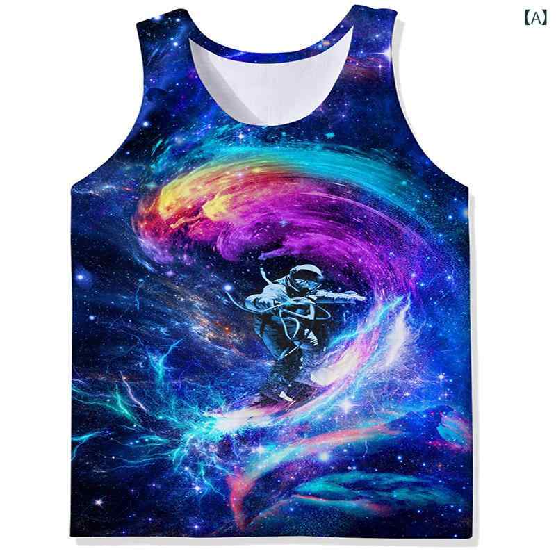 Polo Shirt - メンズ タンクトップ 無袖 背心 丸首 ルーズフィット 星空 宇宙 プリント 3D 数码印花 メッシュ生地 ポリエステル 接触冷感 吸湿速乾 夏 春夏 通勤 普段使い アウトドア 大きいサイズ 直裾 ブラック ネイビー グレー
