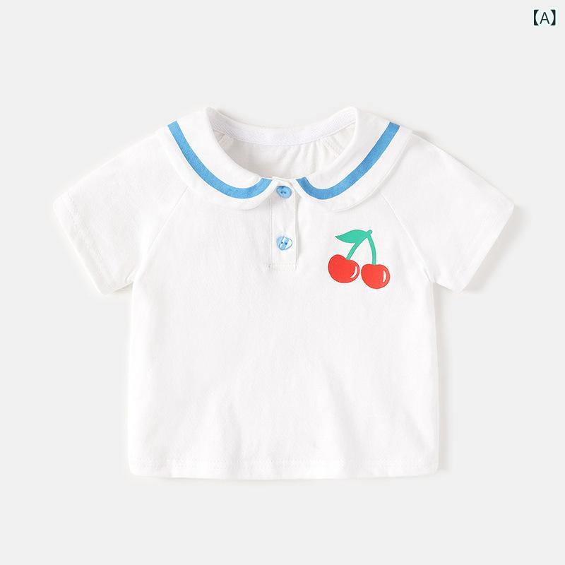 Trainer - ベビー トップス 女の子 半袖 Tシャツ 夏 綿 吸湿速乾 翻領 かわいい 卡通柄 接触冷感 部屋着 通園 普段使い 白色 ピンク 73cm 80cm 90cm 100cm