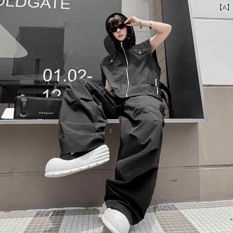 Jumper, Blouson - メンズ 連帽 無袖 冲锋 ベスト セットアップ 多ポケット ロングパンツ 化繊混紡 ポリエステル95 軽量 通気性 吸湿速乾 接触冷感 夏 秋 山系 露営 アウトドア 休闲 カジュアル ブラック 杏色 M L XL