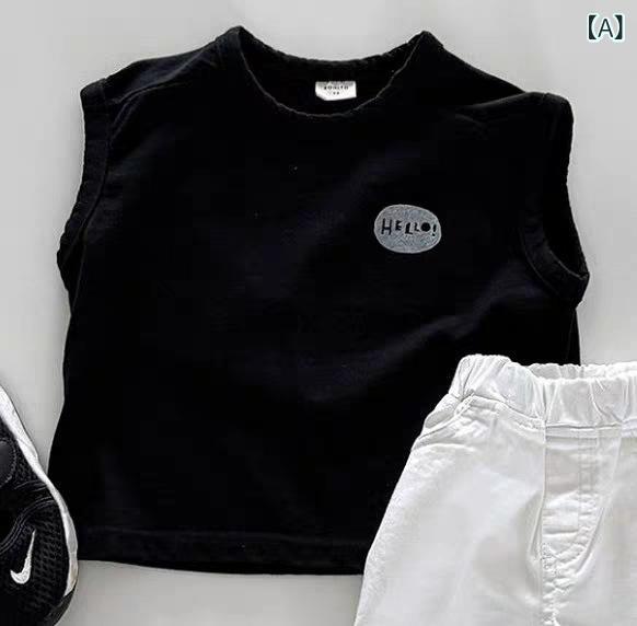 キッズ 男の子 女の子 背心 無袖 Tシャツ トップス 夏用 薄手 綿100 吸湿排汗 柔軟 丸首 純色 黒 白 コーヒー 普段使い 通気性 軽量 3〜8歳 新生児