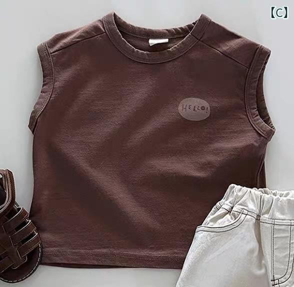キッズ 男の子 女の子 背心 無袖 Tシャツ トップス 夏用 薄手 吸湿排汗 柔軟 丸首 ...