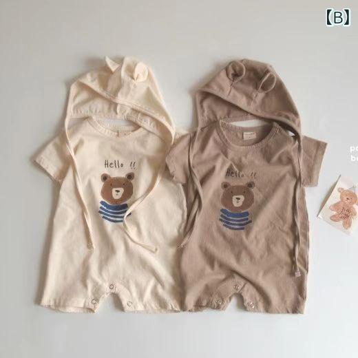 ベビー 男の子 女の子 夏 連体服 短袖 かわいい 小熊 柄 綿 接触冷感 伸縮性 爬行...