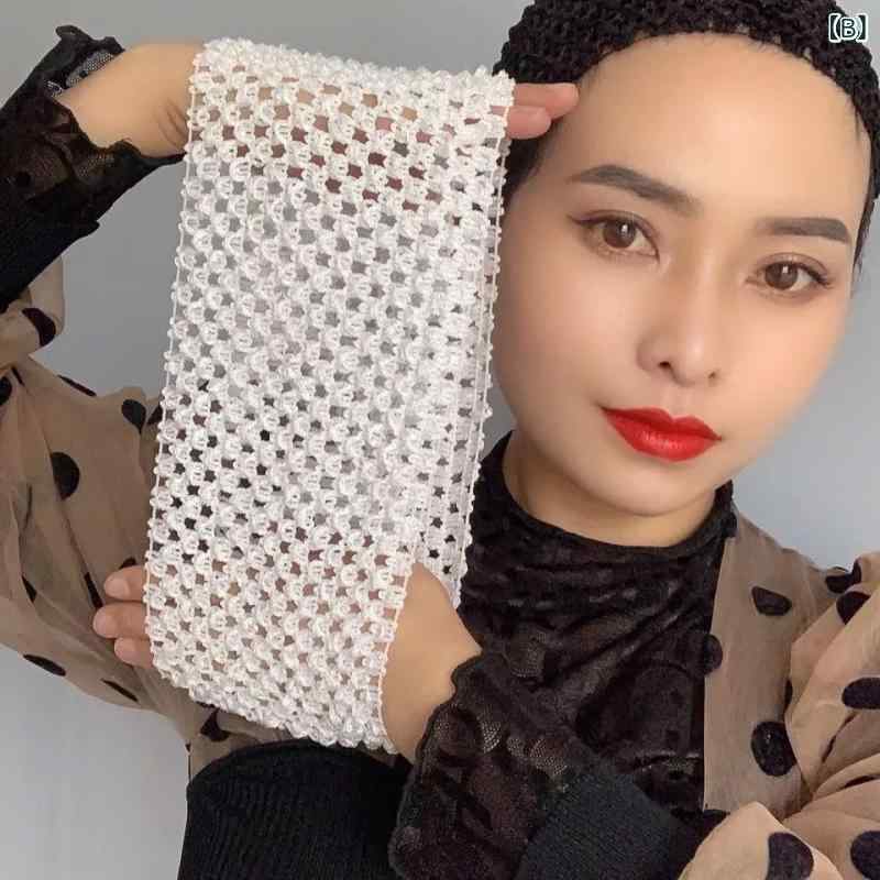 narukiのレディース 網帽子 ヘアバンド 透け感 綿素材 伸縮性 弾力 漁網 束髪 黒 白 格子柄 百搭 夏 秋冬 春 通勤 普段使い 軽量 かわいい｜アングル2