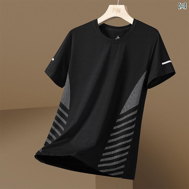 樂天商城 - Tシャツ メンズ 短袖 半袖 接触冷感 速乾 吸湿速乾 透気性 耐磨 薄手 麻素材 条紋柄 丸首 ルーズフィット ラフスタイル 日常使い カジュアル ブラック ホワイト グレー ブルー 夏 春夏