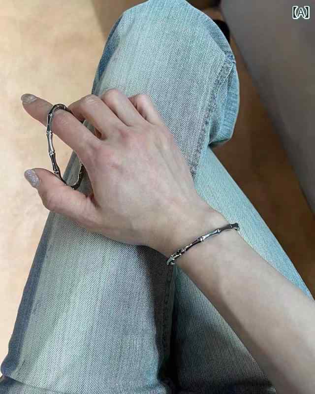 手链 男女 メンズ レディース 竹節 手もじ バングル ブレスレット 復古 ヒップホップ 幾何学 デザイン 個性派 軽量 チタン 電気メッキ加工 ステンレス シルバー グレー 通勤 普段使い 旅行 記念 夏 春夏 カジュアル ストリート