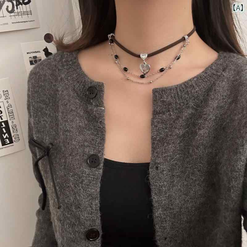 ネックレス 男女兼用 多層 ハート 皮革 合金 鎖骨チェーン チョーカー 幾何学 デザ...