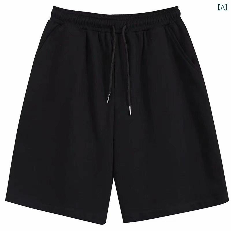 Pants - メンズ ショーツ ビーチパンツ 沙滩裤 休闲短裤 ビッグサイズ ワイドシルエット 純色 柄物 伸縮性 ポリエステル混紡 ドローコード ジッパー ブラック グレー 夏 春夏 スポーツスタイル 通勤 普段使い アウトドア
