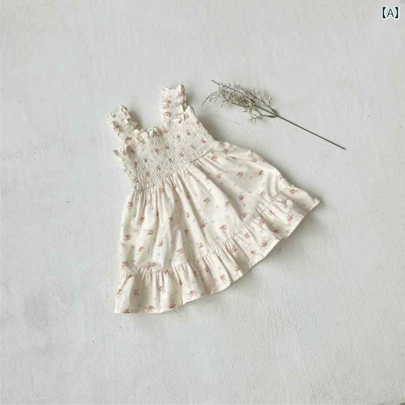 女児 吊り帯ワンピース キッズ ベビー 女の子 夏 春夏 フリル 荷葉辺 プリンセススカート 波点 ドット プリント 綿 100% 柔軟 肌触り 背心スカート 沙滩スカート かわいい 軽量 通気性 普段使い ビーチ 遊び着 ピンク系 アイボリー ブラック
