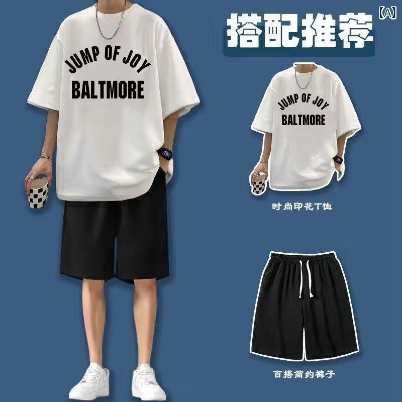 乐天商城 - メンズ 短袖 Tシャツ ショーツ セット 夏 春夏 薄手 ポリエステル 運動 スタイル ゆったり 大きいサイズ 5分丈 涼しい 吸湿速乾 通気性 ホワイト ブラック グレー