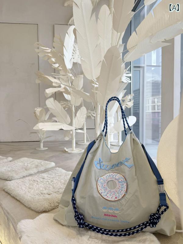 乐天商城 - トートバッグ レディース 刺繍 ナイロン 手提 ショッピング 布 学生 通学 単肩 大容量 横型 方形 敞口 スマホポケット 都市 シンプル 日常 収納 かわいい プリント ドーナツ 花束 動物 2024 夏 快適 健康 環境 肩ストラップ ミディアム