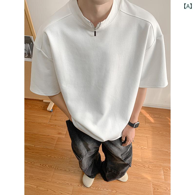 Tシャツ メンズ 春夏 ゆったり Vネック 半袖 綿混紡 接触冷感 透気性 防皺 抗菌 落肩袖 幾何柄 プリント ルーズフィット 室内着 普段使い 部屋着 トップス インナー 白色 ブラック 大きいサイズ 軽量 伸縮性 高級感