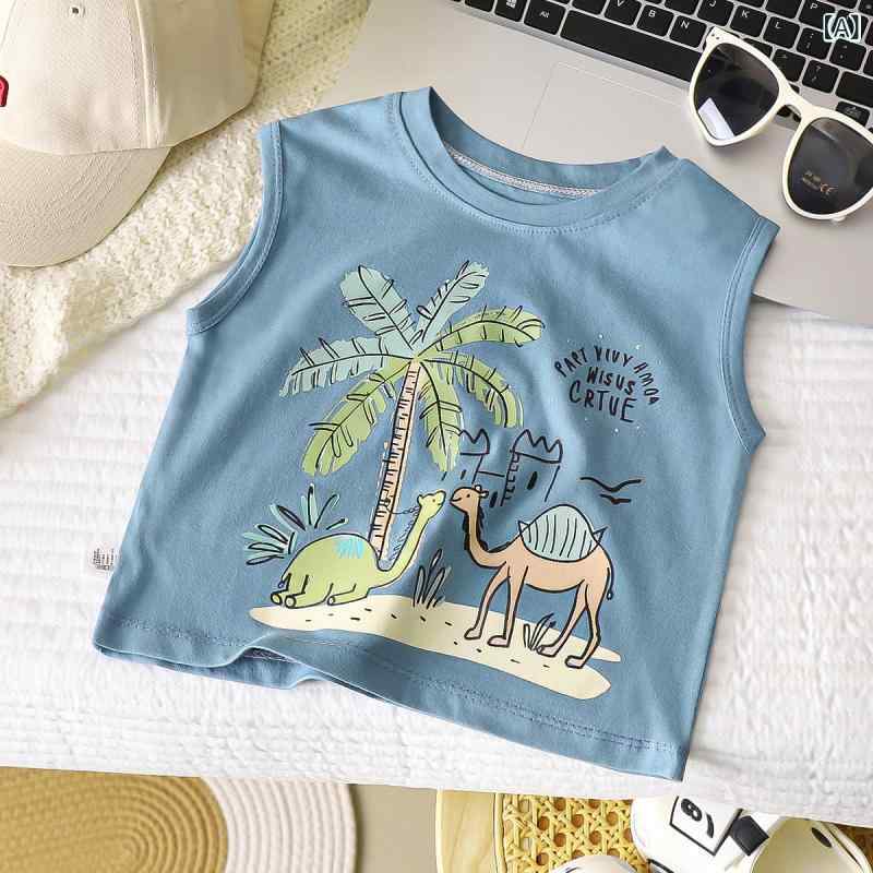 ・カテゴリ: キッズTシャツ・スタイル: シンプル・主な素材: 綿・ネックライン: クルーネック・袖丈: ノースリーブ・柄: キャラクター・カラー展開: ブルー、グリーン、ピンク、ホワイト・サイズ展開: 80、90、100、110、120、130、140、150・性別: ユニセックス・対象年齢: 幼児(1〜3歳)・加工: 柔らか加工・商品画像: モデルなし実物写真・機能: 吸湿速乾