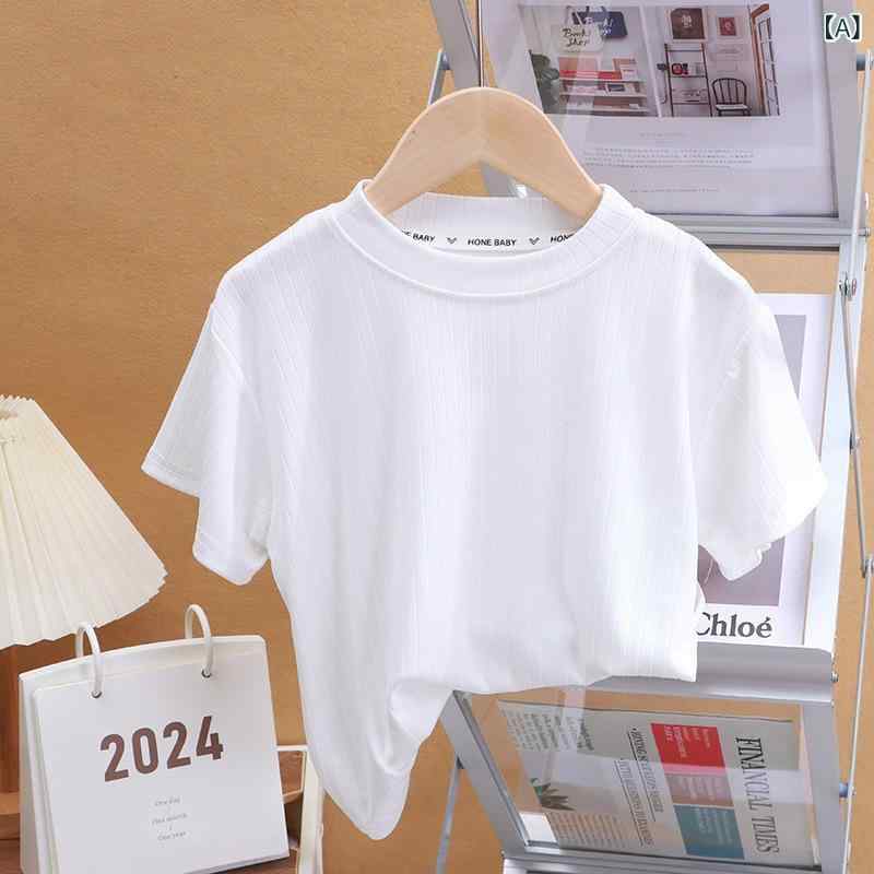 乐天商城 - Tシャツ キッズ 男女共用 半袖 丸首 夏用 接触冷感 純色 柔軟 伸縮性 吸湿速乾 軽量 かわいい 運動 田園 カジュアル トップス 白 ピンク イエロー カーキ 通学 普段使い