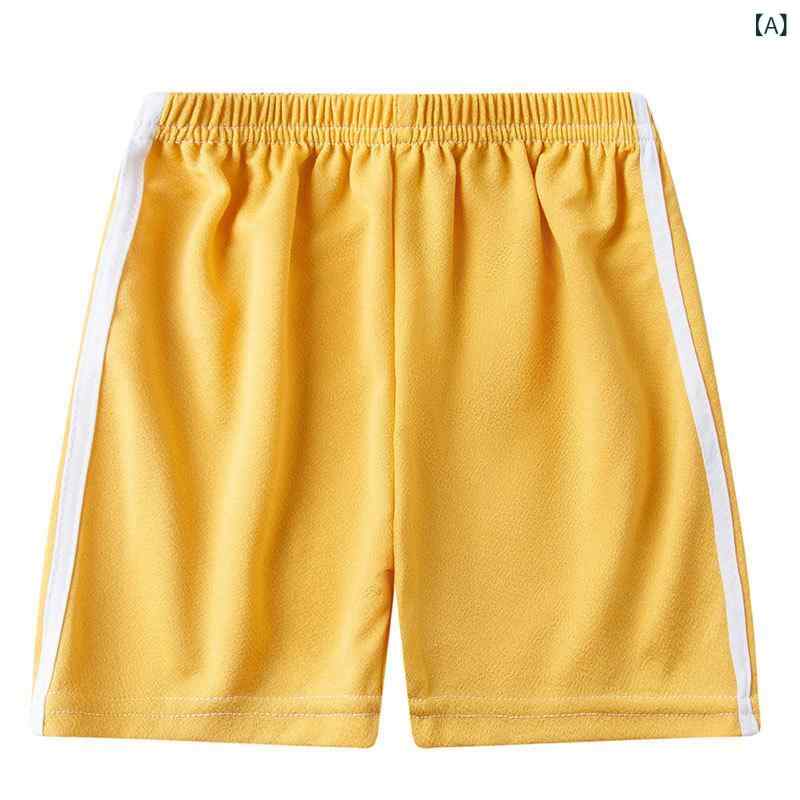 T-Shirts （Short Sleeve） - 子供 キッズ 男女 夏 熱パンツ 短パン 五分パンツ 中パン 薄手 沙滩パンツ 運動パンツ 休闲パンツ 通年 柔らかい ポリエステル 混紡 純色 条紋 中腰 ゴムウエスト イエロー グレー グリーン ブラック ピンク ネイビー 赤 オレンジ
