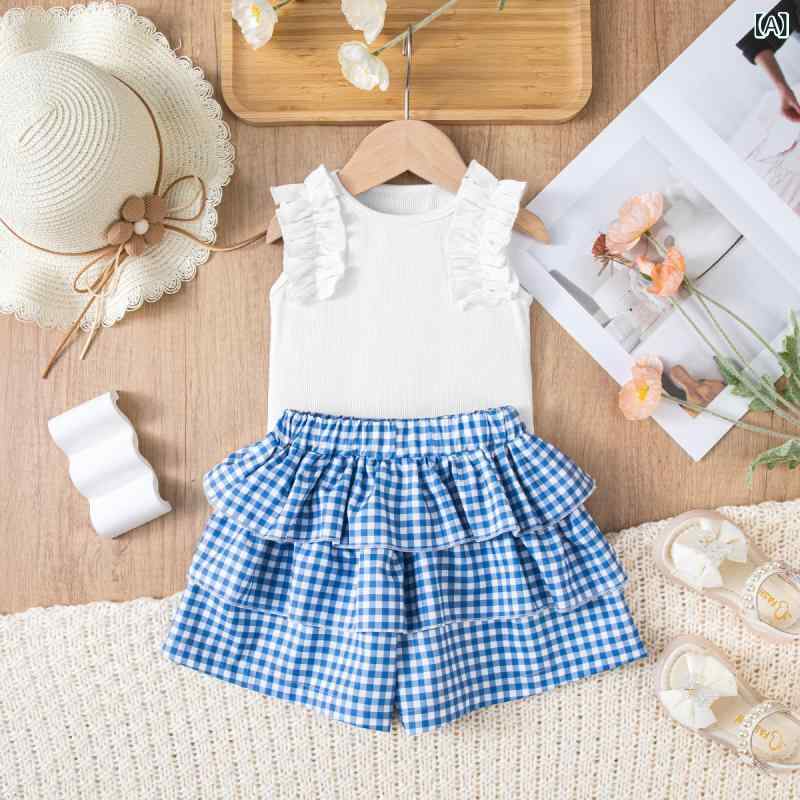 女児服 女の子 キッズ 夏 春夏 背心 短パン セット トップス 無袖 ノースリーブ 天...