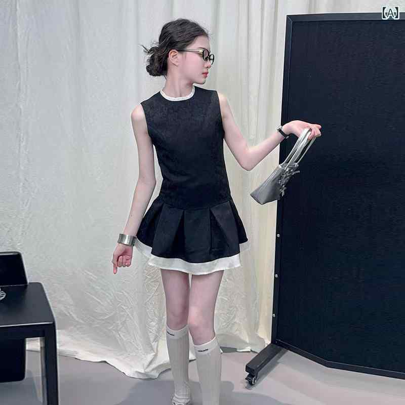 乐天商城 - 女の子 ワンピース 無袖 切り替え 復古花柄 百褶 ミニスカート 夏 春夏 接触冷感 綿混紡 醋酸繊維 柔軟 プリンセススカート トレンド かわいい 韓国風 通学 普段使い 軽量 伸縮性 吸湿速乾 ピンク系 アイボリー 120cm 130cm 140cm