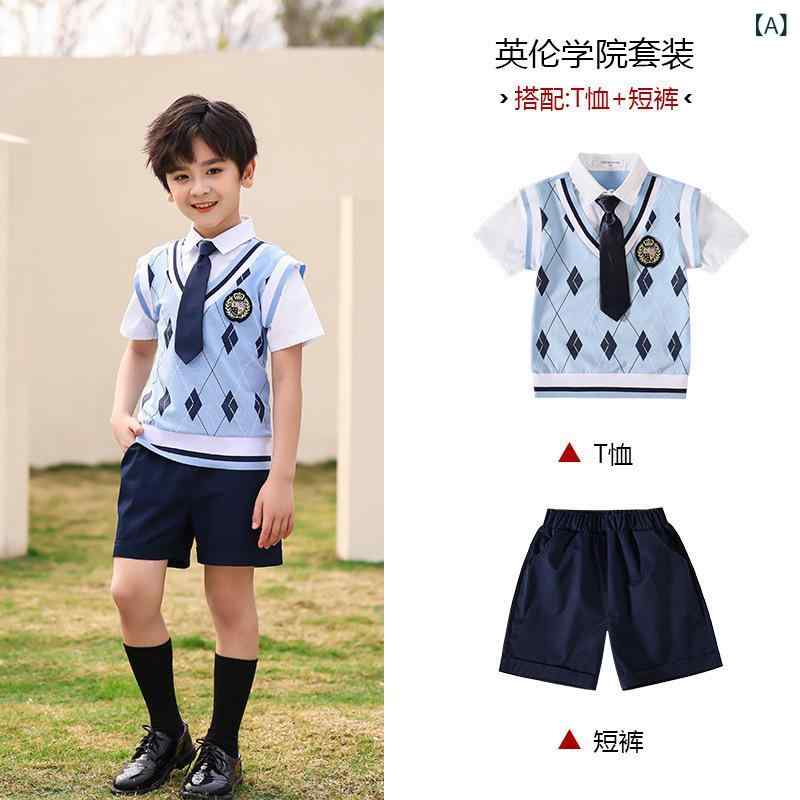 ・カテゴリ: 校服、セットアップ・スタイル: ブリティッシュ、スクール・対象年齢: 8歳以上、身長140cm以上・対象性別: 男女兼用・主な素材: 綿 95%・安全基準: B類・フード: なし・セット内容: 2点セット（半袖トップス、ボトムス）・カラー展開: ブルー（男の子向け）、ブルー（女の子向け）・サイズ展開: 100cm、110cm、120cm、130cm、140cm、150cm、160cm、170cm、180cm・組み合わせ: 半袖＋パンツ、半袖＋スカート