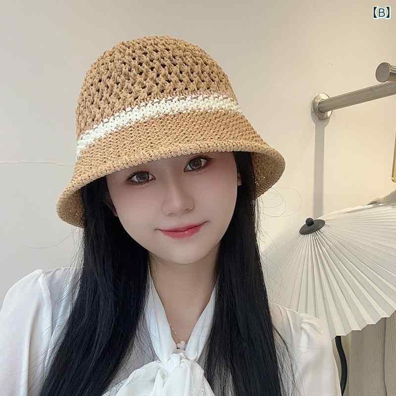 narukiの女子 帽子 麦わら帽子 漁夫帽 夏 春夏 ビーチハット 透気 防紫外線 防晒 遮陽 切り替え 編み込み ラフィア 麦わら 米色 卡其 ミルクホワイト ブラック ワイドブリム 丸頂 軽量 普段使い カジュアル シンプル OL 通勤 アウトドア｜アングル2