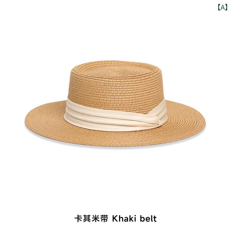 Knit Hat - 麦わら帽子 女性用 平頂 大つば 防晒 遮陽 通気性 紙草 夏 春夏 秋 卡其 ベージュ ブラック リボン 海辺 ビーチ 度假 ファッション OL 通勤 運動風 軽量 手工