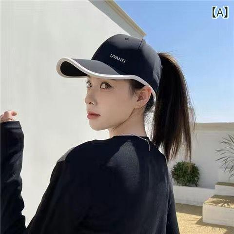 Knit Hat - 野球帽 女性用 夏 空頂 大つば ポニーテール 高めポニー 速乾 防紫外線 接触冷感 竹繊維 ブラック ホワイト パープル グレー ピンク かわいい 清新 田園風 鴨嘴帽 太陽帽 遮陽帽 軽量 通気性 普段使い アウトドア