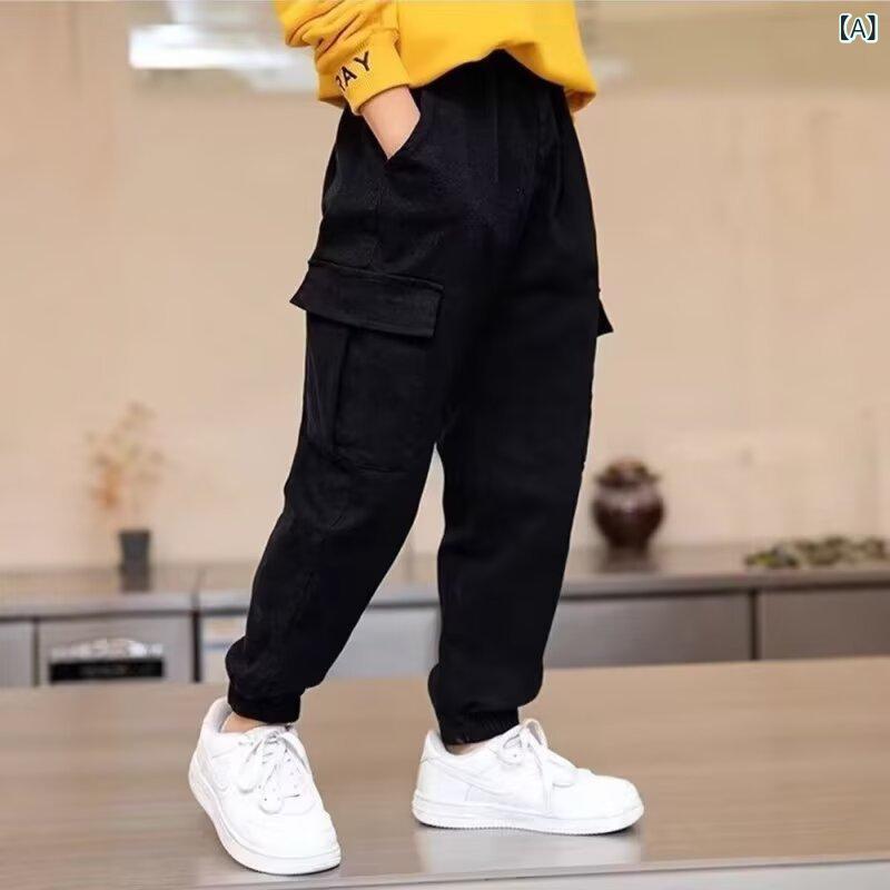 ・カテゴリ: 子供用パンツ・スタイル: カジュアル・丈: ロングパンツ・主な素材: 綿・素材比率: 30%〜80%・性別: ユニセックス・対象年齢: 8歳以上（身長140cm以上）・スタイル・特徴: 運動、キャラクター・股上: ミドルライズ・ウエスト: ゴム仕様・カラー展開: ブラック、カーキ、アーミーグリーン・対応身長: 110cm、120cm、130cm、140cm、150cm、160cm、170cm