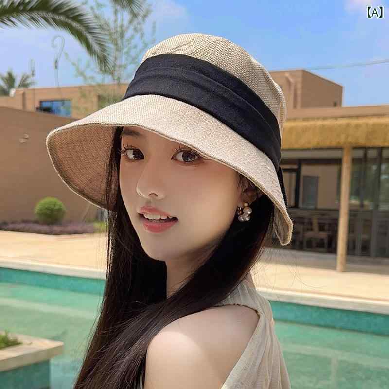 レディース フィッシャーマン ハット 大つば 麦わら帽子 春夏 遮陽 防晒 透気 軽量 薄手 切り替え カラー ピスタチオ アイボリー カーキ ブラック 米白 休闲 ファッション 通勤 普段使い 丸頂 大檐 草編み 風防 顔型補正