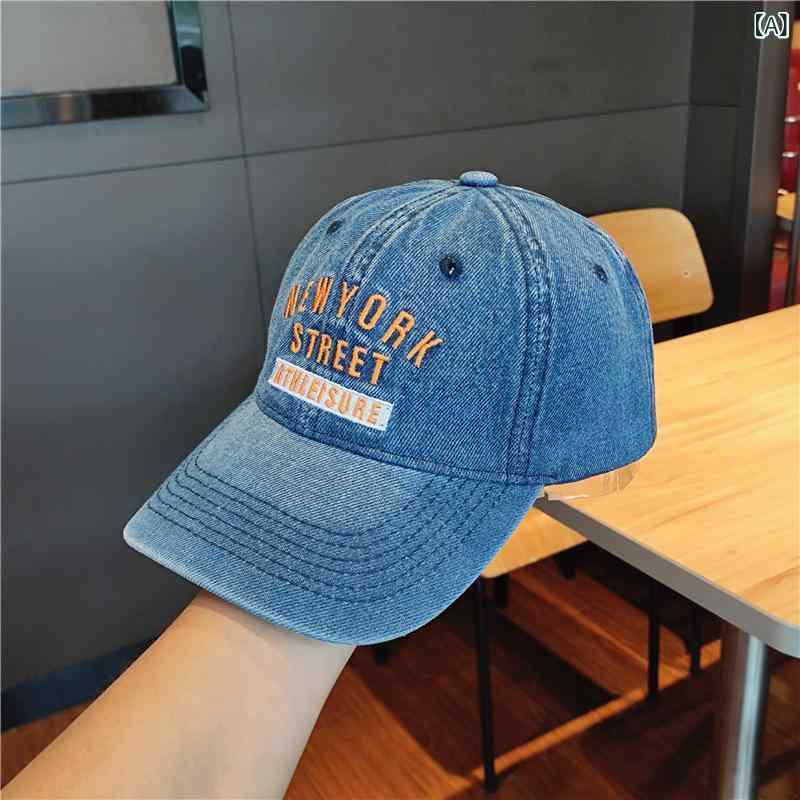 Cap - 棒球帽 メンズ レディース 韓国風 刺繍 英文字母 デニム 綿 素材 深藍 黒 浅藍 調整可能 透気 遮陽 防晒 鴨舌帽 弯檐 丸頂 休闲 ファッション 通勤 春夏 秋冬 通年