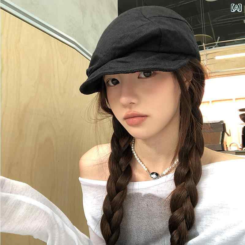Rakuten - ベレー帽 レディース 復古 綿麻 プリーツ クラウド柄 日系 画家風 八角帽 報童帽 春夏秋 透気性 折りたたみ可 短檐 丸頂 ブラック 米色 ブラウン Mサイズ 56-58cm 調整可能 文艺スタイル カジュアル 普段使い