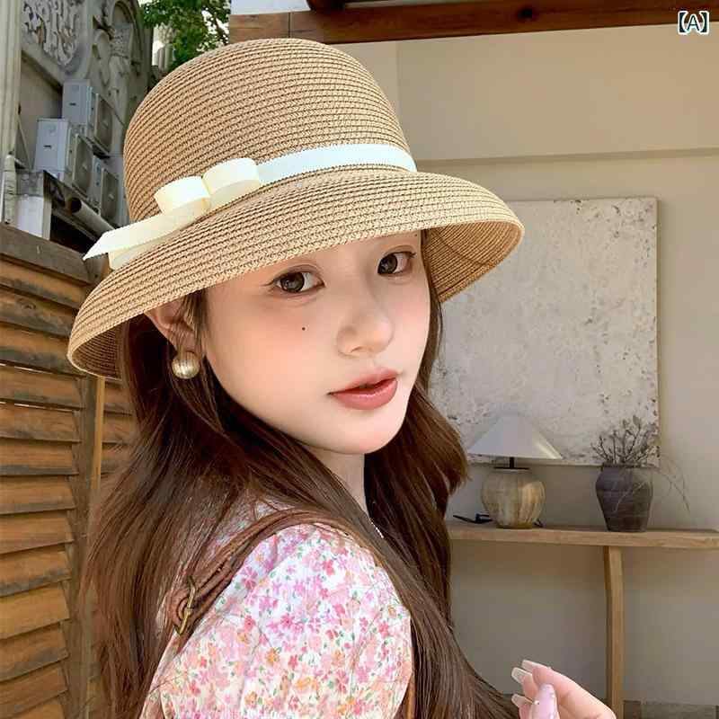 ・カテゴリ: 草帽・装飾: 蝶結び・シーズン: 春夏・クラウンタイプ: ラウンドトップ・つばのスタイル: ワイドブリム・カラー展開: カーキ、ベージュ・サイズ展開: M（56-58cm）・機能: 通気性、防風、UVカット・スタイル: 日韓風、スウィート、韓国、シンプル・主な素材: 紙草・スタイルカテゴリ: 清新スウィート・加工方法: 経編み