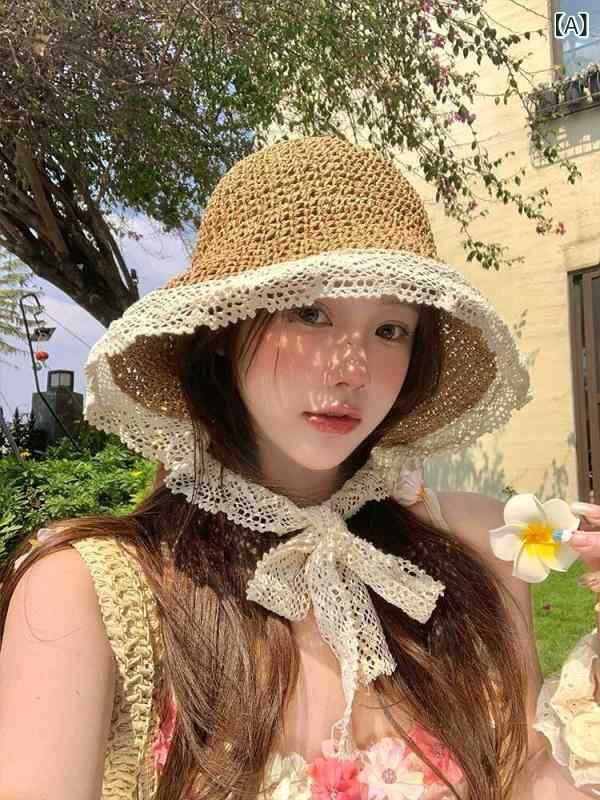 樂天商城 - 麦わら帽子 レディース 春夏 レース 花柄 系紐 編み込み 大帽檐 遮陽 海辺 沙滩 防晒 通気性 透気 田園風 自然風 韓風 清新 かわいい ロリータカーキ ロリータベージュ 麦わら 帽子 女性用 夏 ビーチハット ラウンドトップ ワイドブリム 麦わら