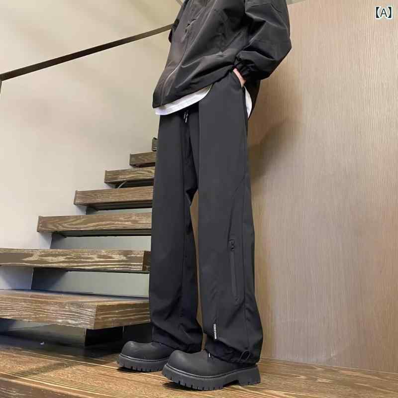 メンズ 工装パンツ 直筒 高腰 春夏 薄手 ストレッチ 牛津布 ポリエステル ブラック 杏色 ミリタリー 青春流行 日常 長ズボン 軽量 微弾性 拉链 洗い加工 直筒脚 青少年 通勤 普段使い アウトドア ゆったりシルエット