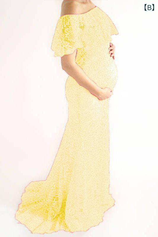 narukiのマタニティドレス 女性用 レース 短袖 ロングスカート フリルスカート 丸首 ハイウエスト ドロップショルダースリーブ 切り替え セットアップ 単品 基本款 腈纶 白 ベージュ ピンク ワインレッド 秋 かわいい 甘め 清新 スイート ヨーロピアン 軽量｜アングル2