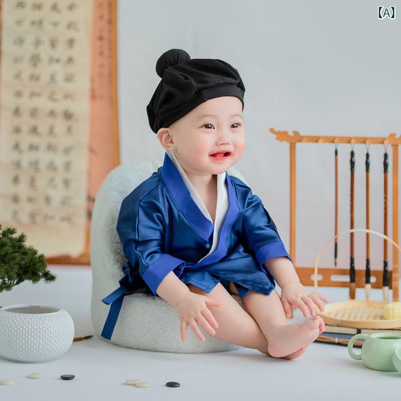 新生児服 ベビー セット 古風 チャイナ風 写真撮影用 満月 百日 赤ちゃん 衣装 帽...