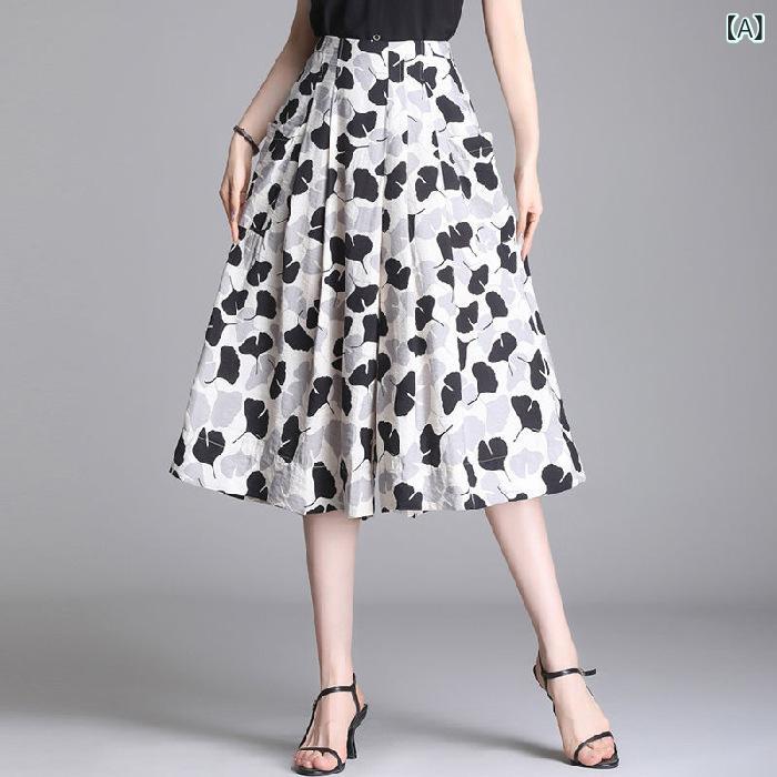 乐天商城 - スカートパンツ レディース 夏 春夏 女性用 薄手 軽量 涼しい 接触冷感 ポリエステル ポリエステル混 高腰 ハイウエスト ワイドレッグ クロップド 七分丈 ゆったり 大きめシルエット 微弾力 伸縮性 ポケット プリント柄 日韓カジュアル 普段使い 快