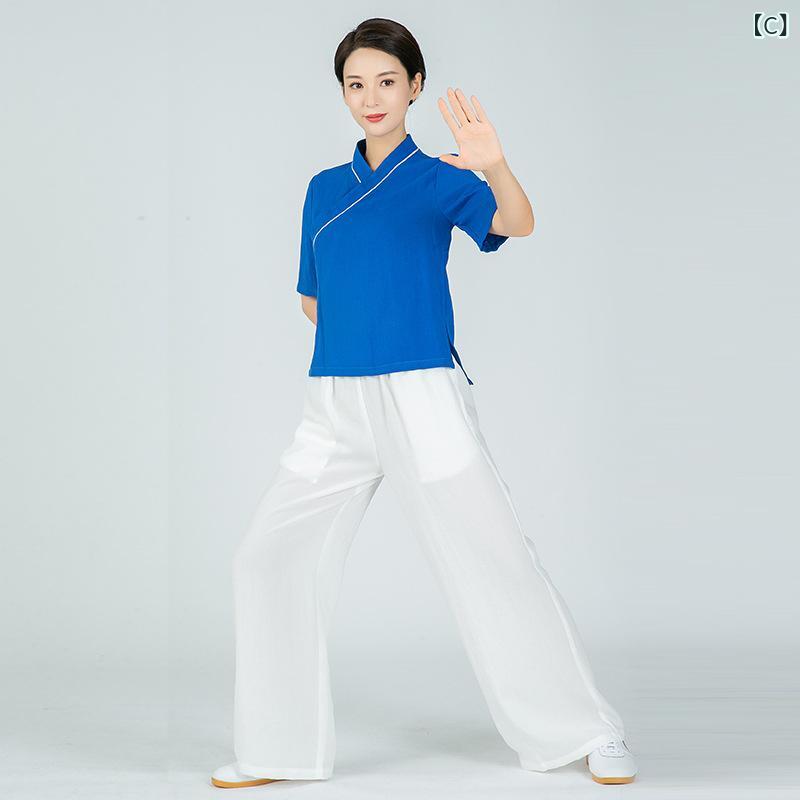 太極拳服 レディース 春夏 中袖 リネン 接触冷感 吸汗速乾 部屋着 ゆるめ ルーズ ...