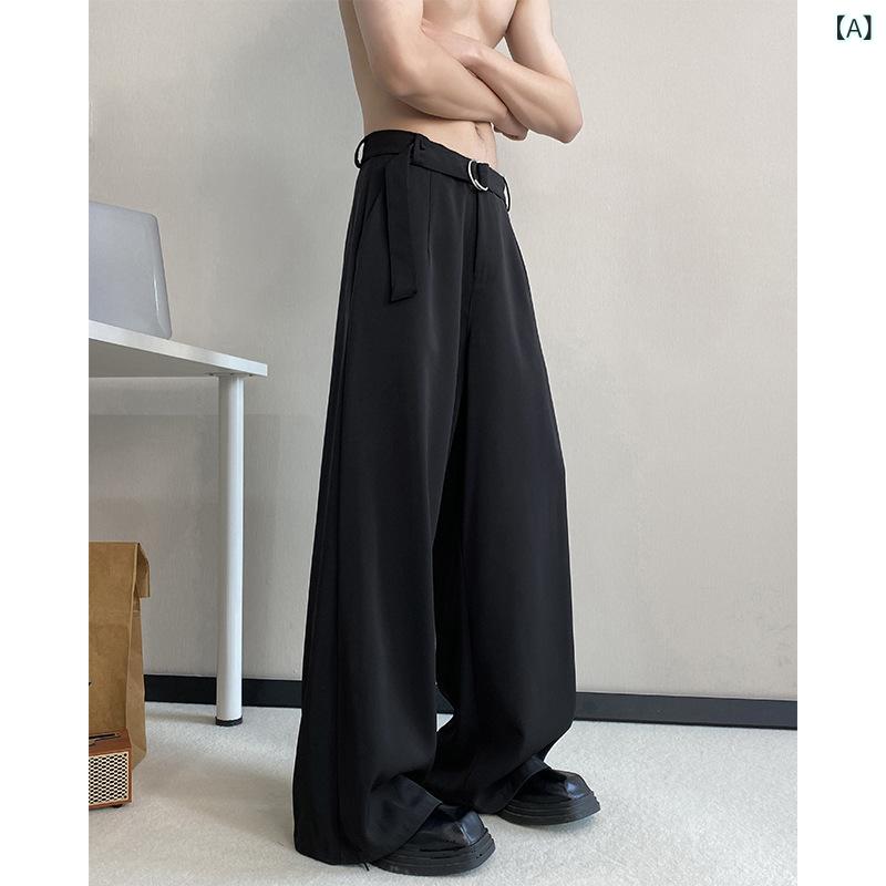 Rakuten - メンズ 西裤 春夏 ワイドパンツ 軽量 ポリエステル 涼感 軽ビジネス ゆるシルエット ミリタリーライン 黒 杏色 ストレッチ ノーアイロン 垂れ感 クロップド テーパード カジュアルパンツ デイリー ストリートファッション ゆったり 快適 通勤 普段使