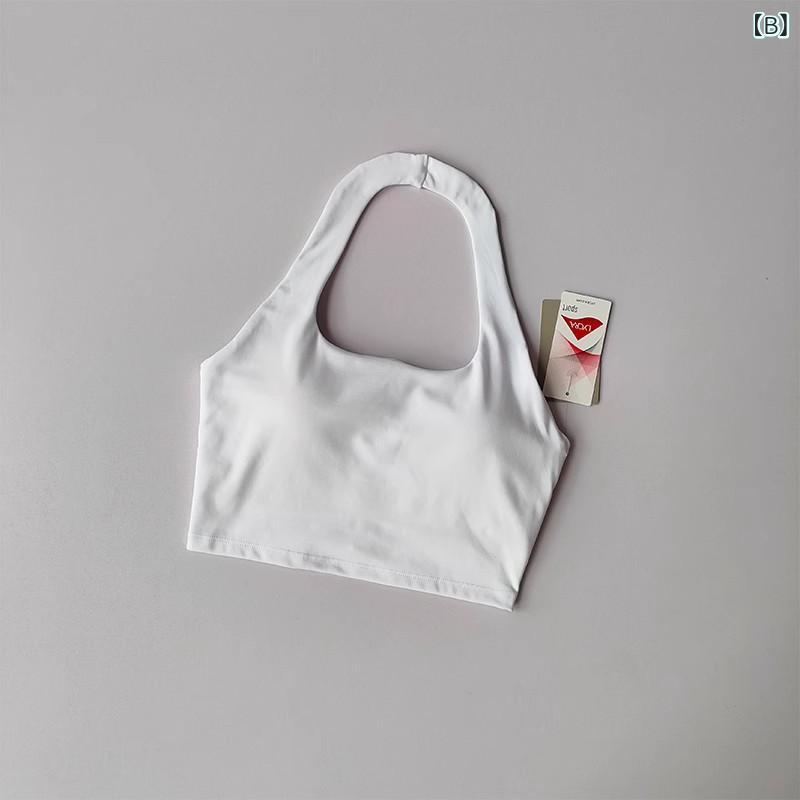スポーツブラ 女性用 防震 ノンワイヤー 背心式 掛脖 固定肩紐 全罩杯 中厚パッド ...
