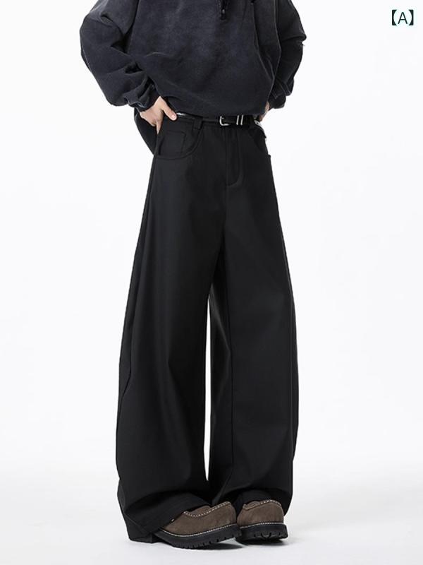 Rakuten - メンズ 西裤 スラックス ビジネスパンツ 軽ビジネス 春夏 秋冬 ワイドレッグ クロップド ゆったり 垂感 ポリエステル ポリエステル100 免烫 微弾性 グレー ブラック 青少年 成人 ゆったりシルエット 通勤 普段使い 軽量 伸縮性 吸湿速乾 職業服